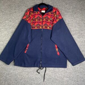 Vintage‎ Sakai Fleece Jacket Full Zip Mens Size Xl Blue Aztec Pockets